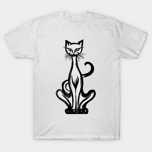 Retro 1970's Funky Groovy White Jazz Cat Cartoon T-Shirt by iskybibblle